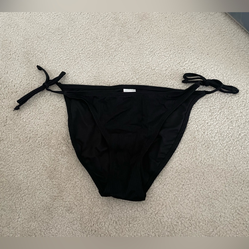 Xhilaration Black Ribbed hipster, side tie bikini bottom